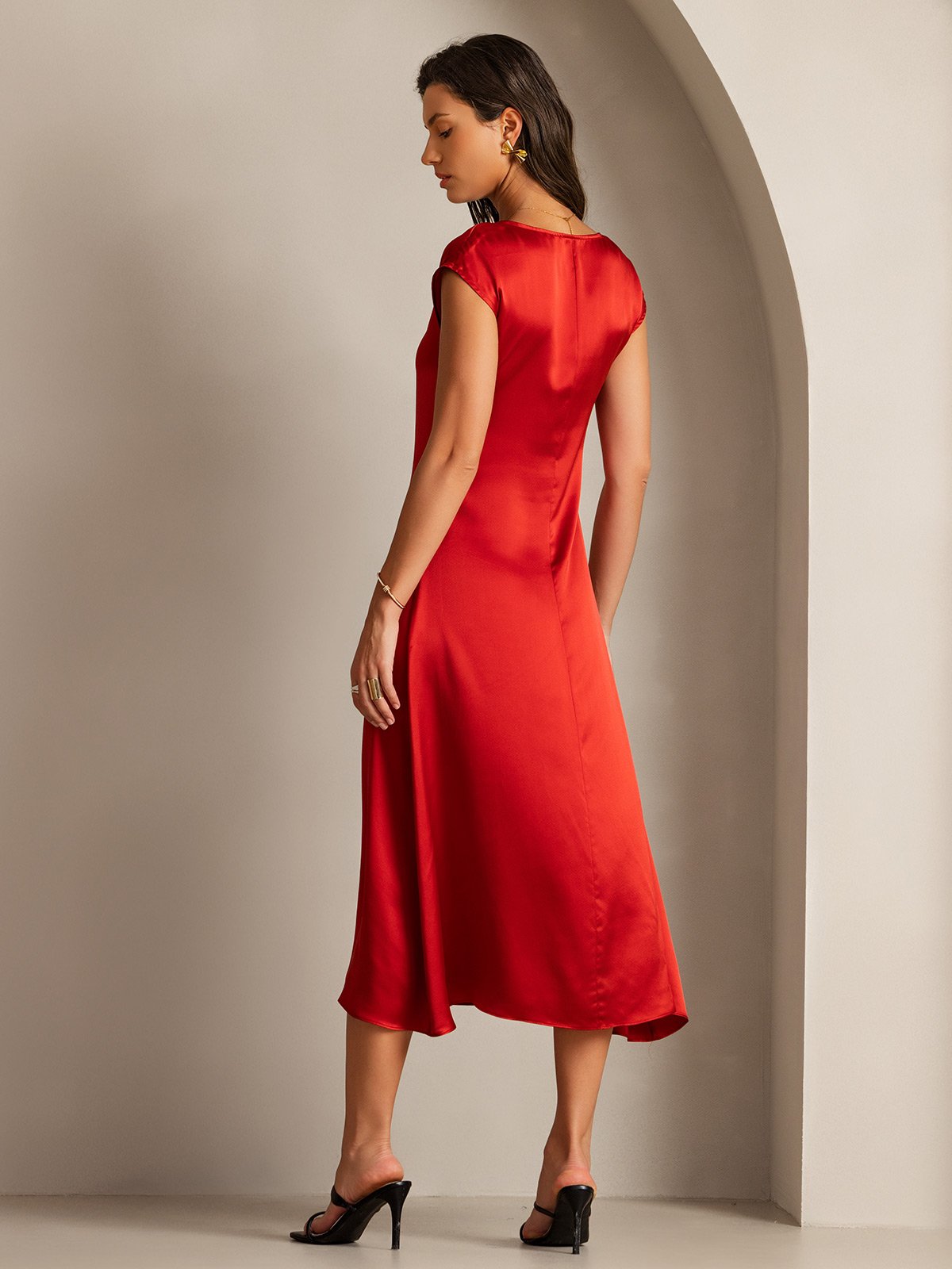 [Vin] SilkSilky-SE 19Momme Silke Ärmlös Dress 002