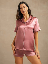[Blek Mauve] SilkSilky-SE Short Sleeve Lapel Collar Dam Pyjama 003