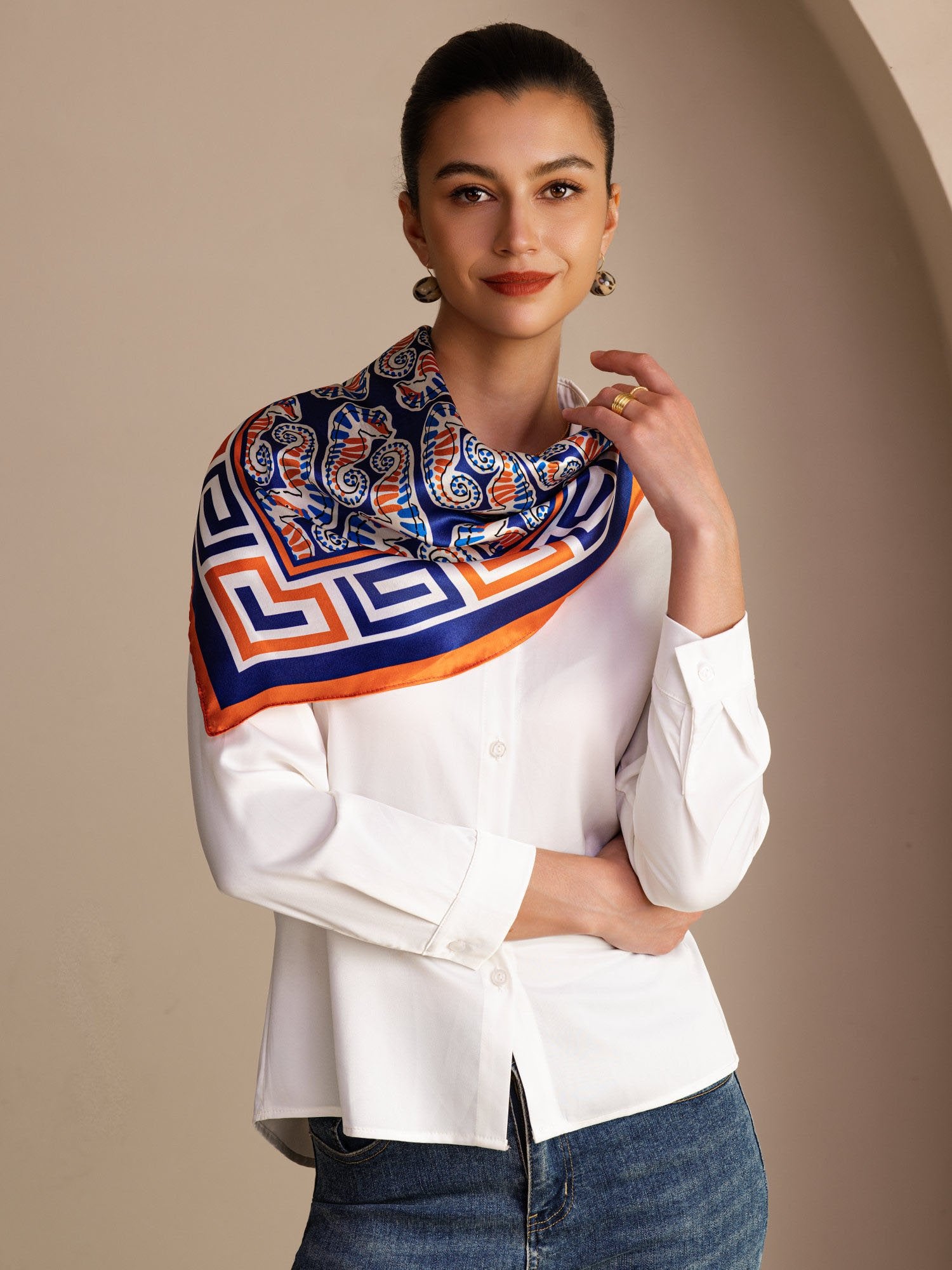 [Marinblå Sjöhäst] SilkSilky-SE Scarf 002