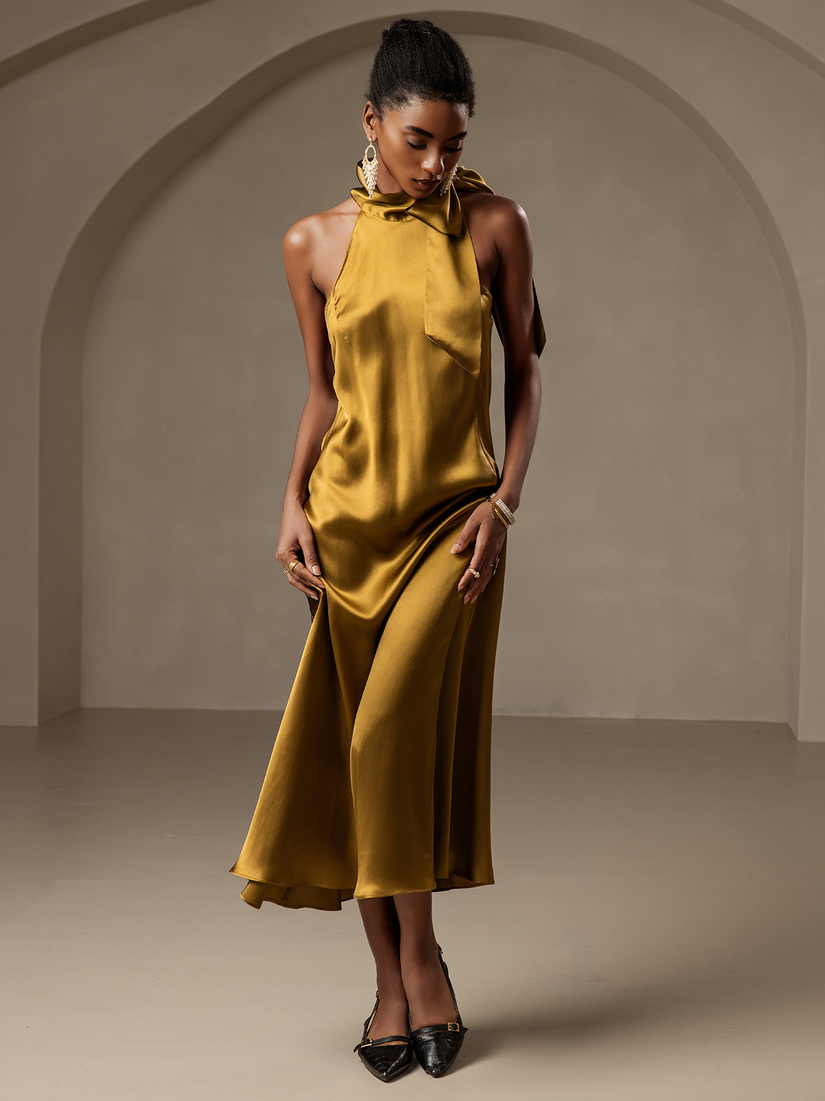 [Brun] SilkSilky-SE 19Momme Silke Dress 005