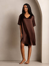 [Brun] SilkSilky-SE Half Sleeve V Neck Nattlinne 003