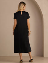 [Svart] SilkSilky-SE Short Sleeve Round Neck Klänning 002