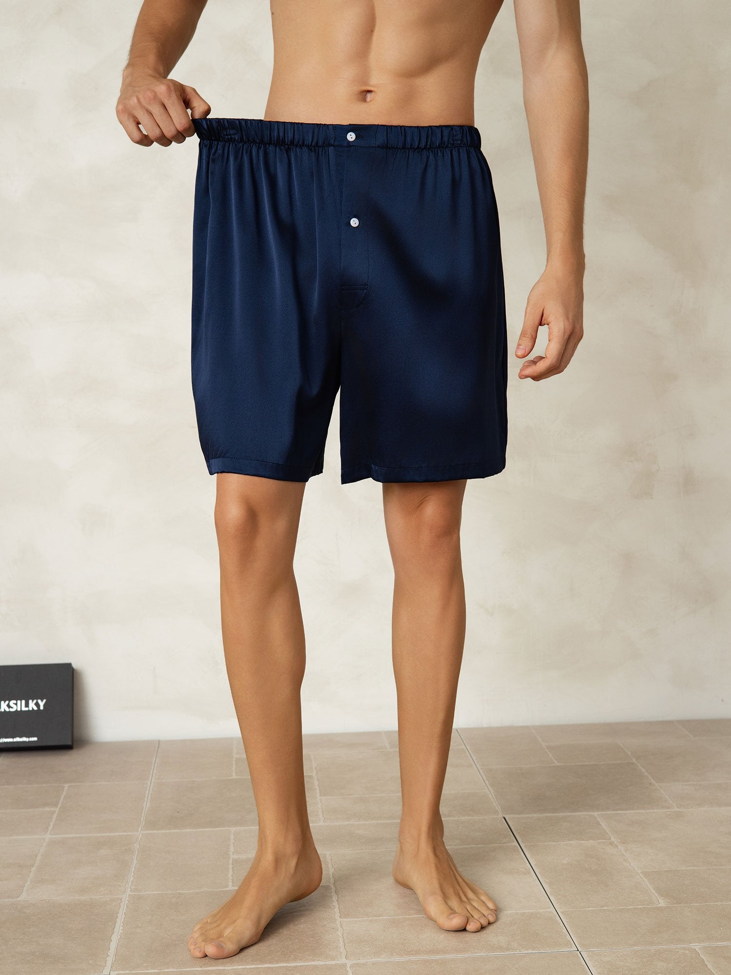 [Mörkblå] SilkSilky-SE Rent Silke Mens Sleep Bottoms 005