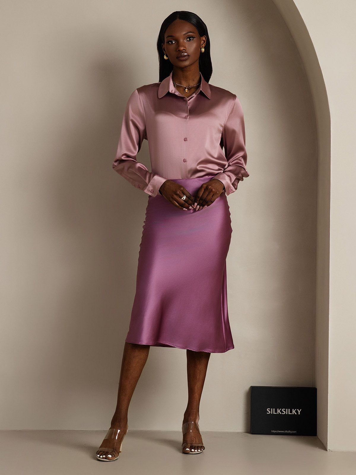 [Mörklila] SilkSilky-SE 19Momme Rent Silke Skirt 007,