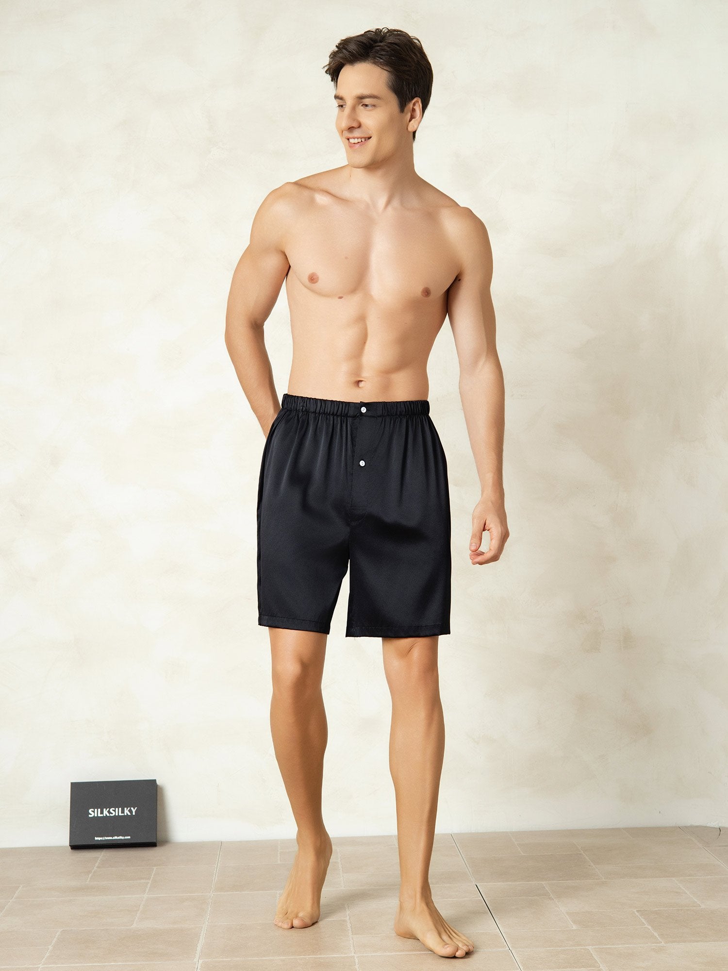 [Svart] SilkSilky-SE Rent Silke Mens Sleep Bottoms 003