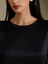 [Svart] SilkSilky-SE 3/4 Sleeve Round Neck Klänning 003