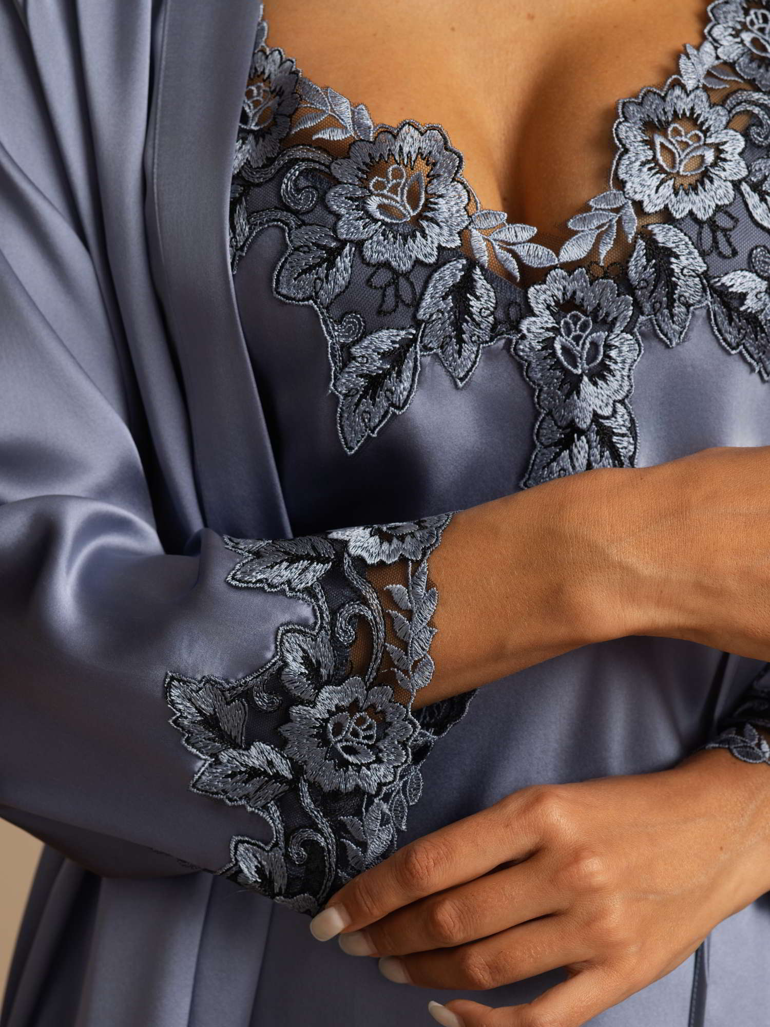 [Stålblå] SilkSilky-SE Rent Silke Womens Pajamas 004