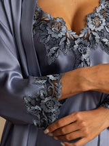 [Stålblå] SilkSilky-SE Rent Silke Spaghetti Rem Womens Pajamas 004