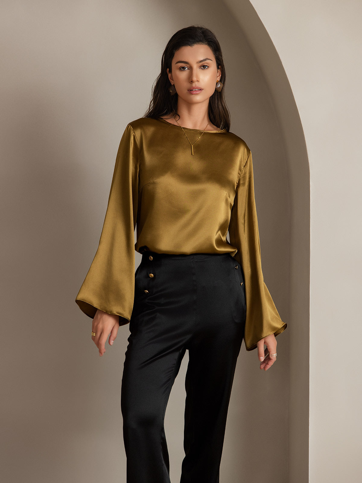 [Svart] SilkSilky-SE 19Momme Silke Womens Pants 009