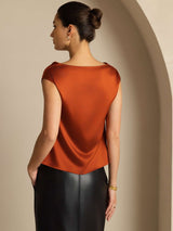 [Kola] SilkSilky-SE Cap Sleeve Cowl Neck Dam T-Shirt 002
