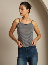 [Svart Rand] SilkSilky-SE Spaghetti Strap Square Neck Cami Toppar 005