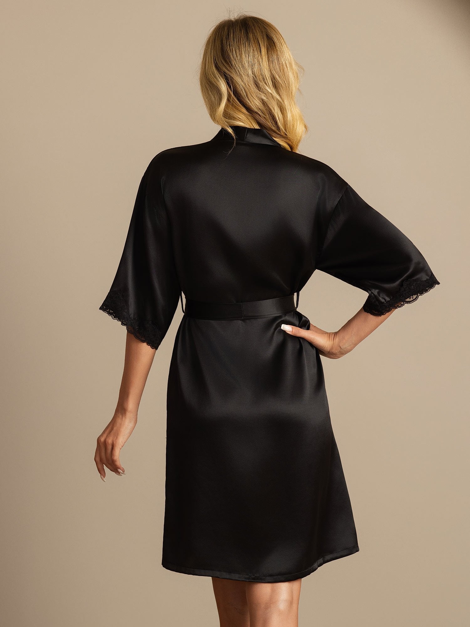 [Svart] SilkSilky-SE Rent Silke Womens Robe 002