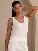 [Vit] SilkSilky-SE Sleeveless Deep V Neck Cami Toppar 004