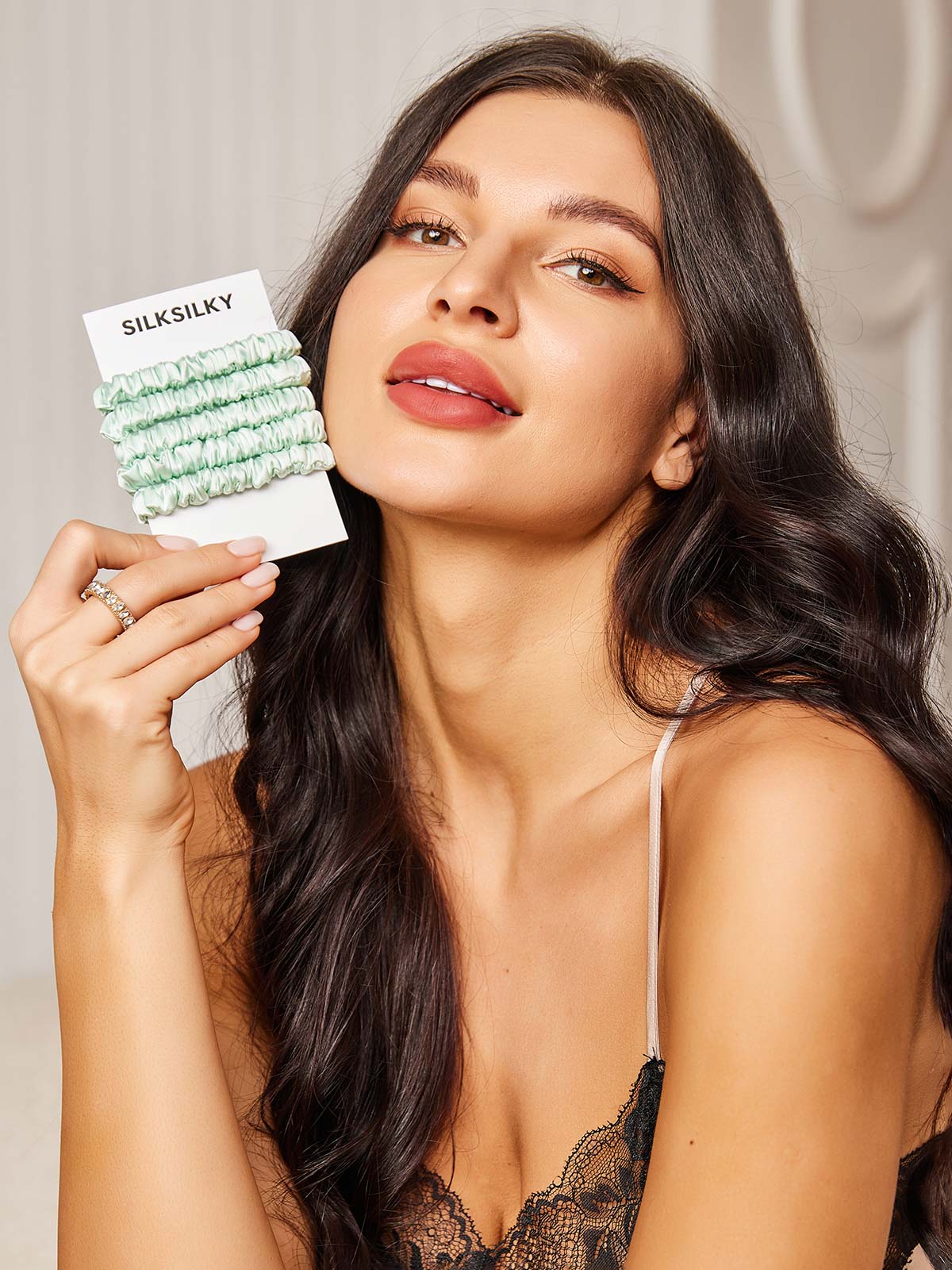 [Ljusgrön] SilkSilky-SE 19Momme Rent Silke Scrunchie 003