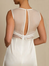 [Vit] SilkSilky-SE 19Momme Sleeveless Illusion Neck Klänning 006