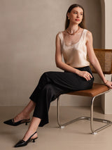 [Champagne] SilkSilky-SE 19Momme Ärmlös Djup Rund Halsringning Cami Toppar 005