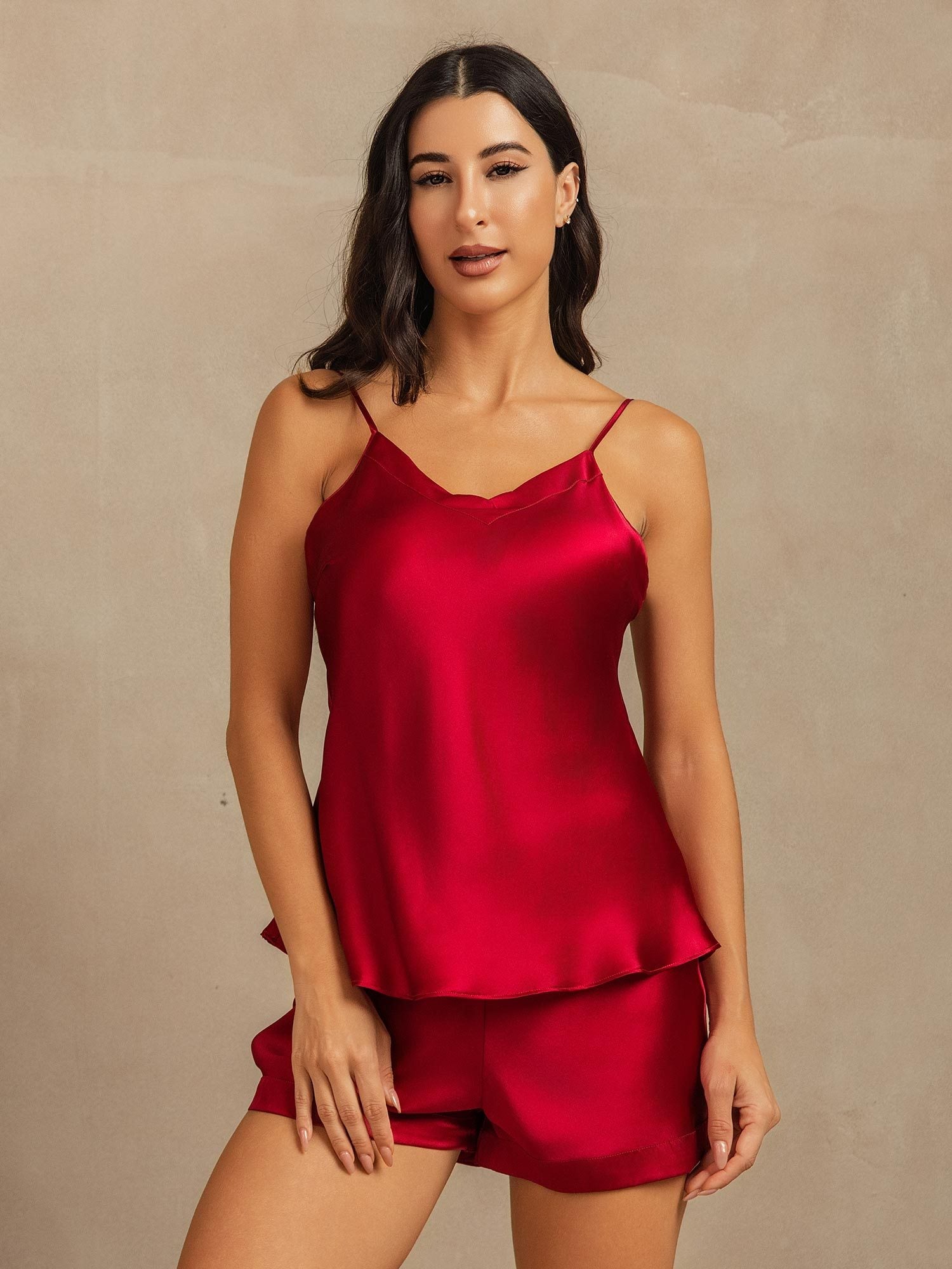 [Vin] SilkSilky-SE Spaghetti Strap V Neck Camisole Set 001