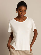 [Vit] SilkSilky-SE Kort Ärm Rund Halsringning Dam T-Shirt 001