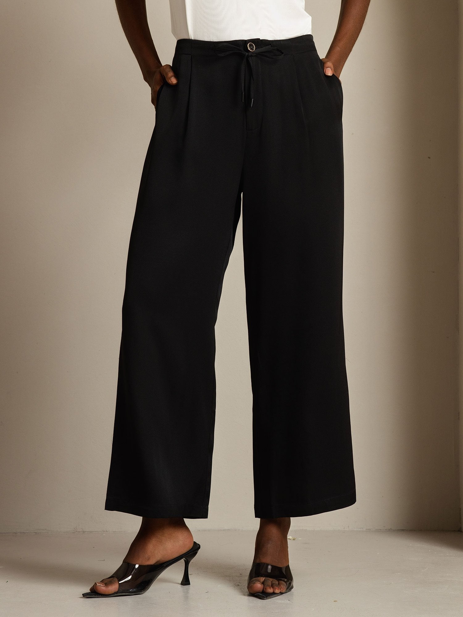 [Svart] SilkSilky-SE 19Momme Silke Womens Pants 001