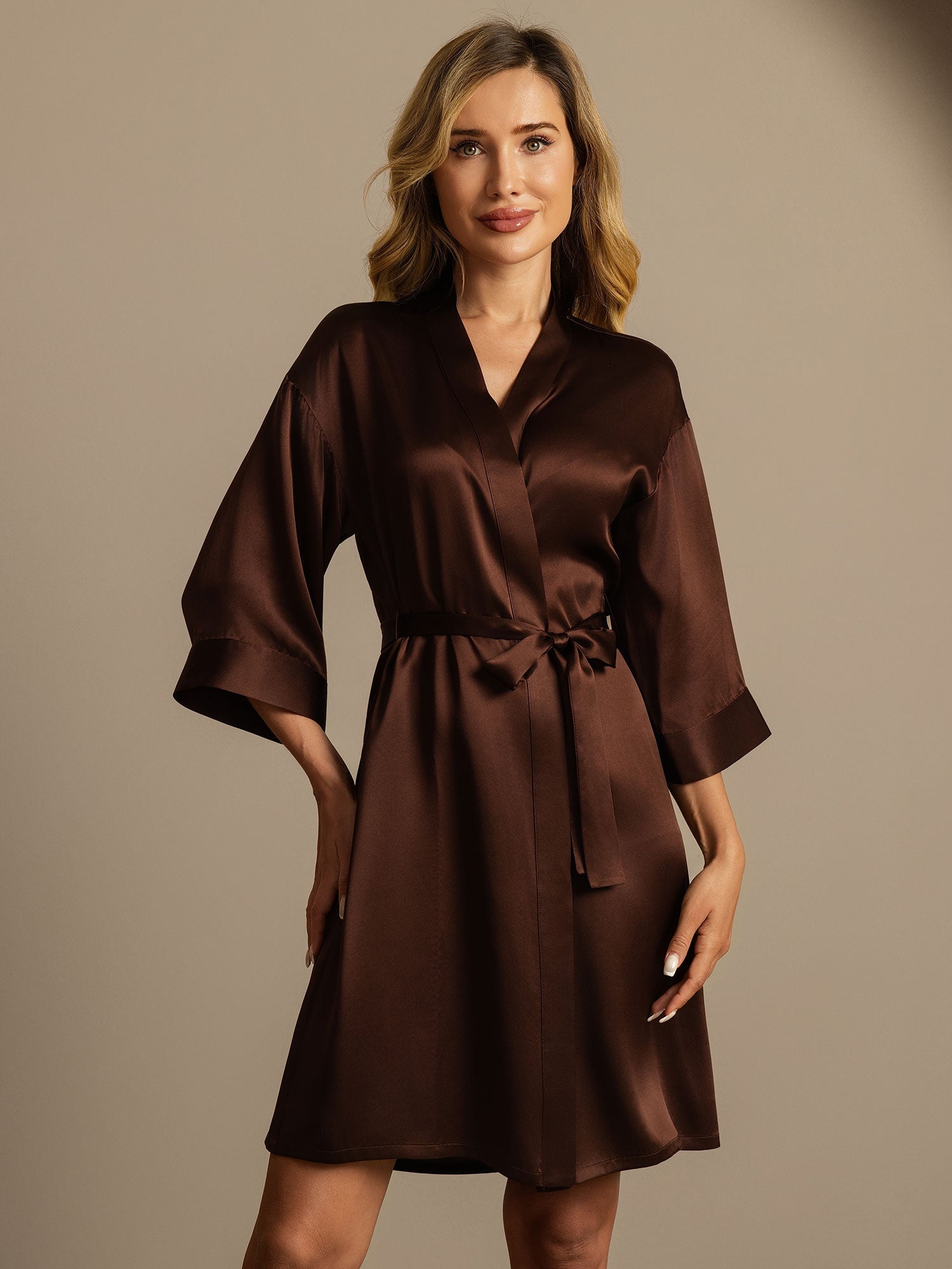 [Kaffe] SilkSilky-SE Rent Silke Hårärm Womens Robe 005