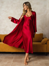 [Vin] SilkSilky-SE Long Sleeve V Neck Dam Nattlinne&Morgonrock Set 001