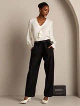 [Svart] SilkSilky-SE 32Momme Silk-Wool Blend Womens Pants 007