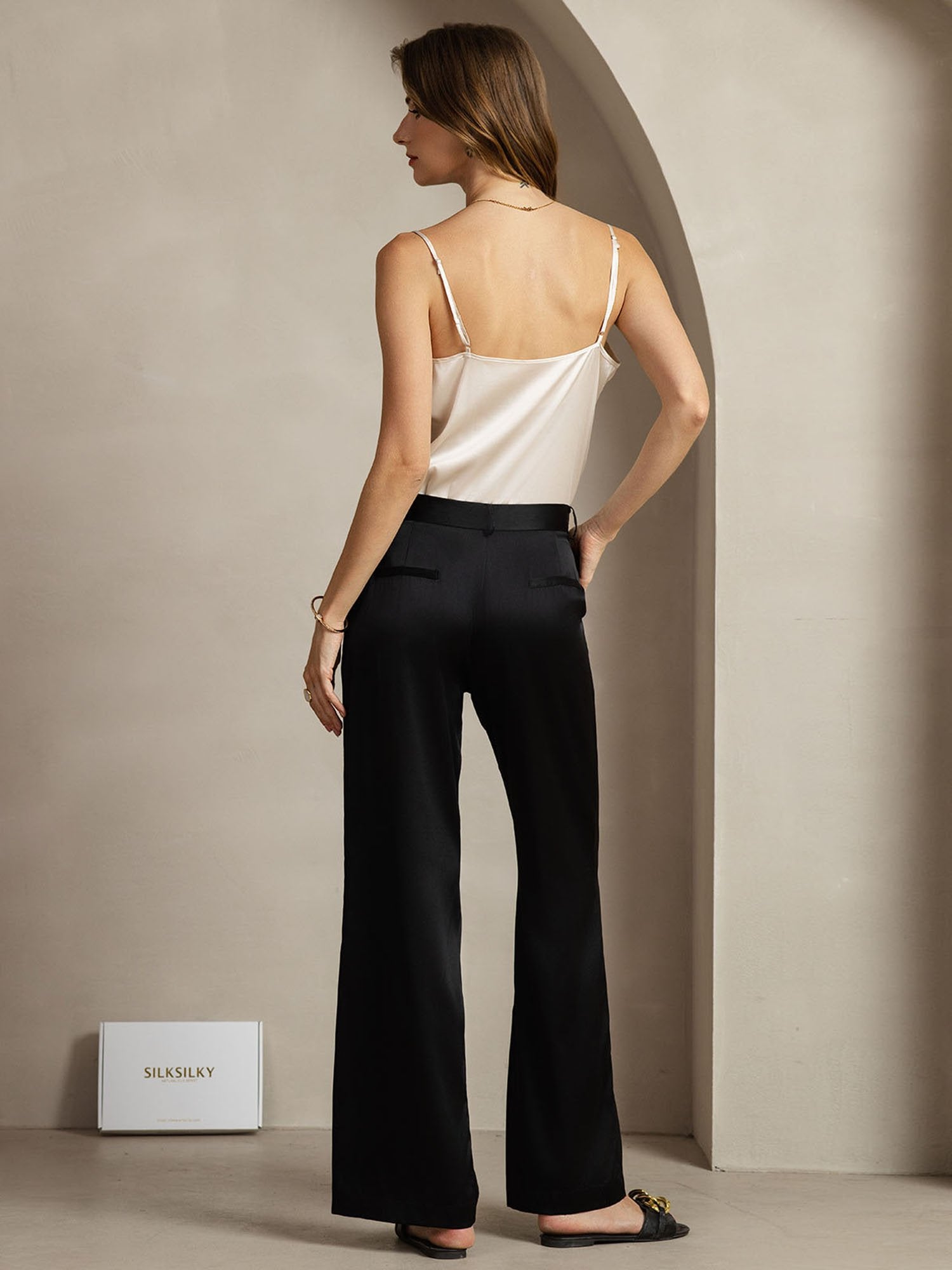 [Svart] SilkSilky-SE 19Momme Silke Womens Pants 006