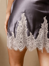 [Lila Grå] SilkSilky-SE 3/4 Sleeve V Neck Dam Nattlinne&Morgonrock Set 006