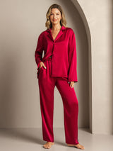 [Vin] SilkSilky-SE 19Momme Lång Ärm Notchkrage Dam Pyjama 005