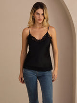 [Svart] SilkSilky-SE Spaghetti Strap V Neck Cami Toppar 004