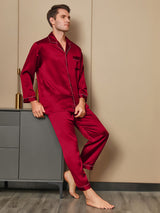 [Röd] SilkSilky-SE Long Sleeve Lapel Collar Herr Pyjama 001