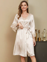 [Elfenben] SilkSilky-SE Rent Silke 3/4 Ärm Womens Robe 001