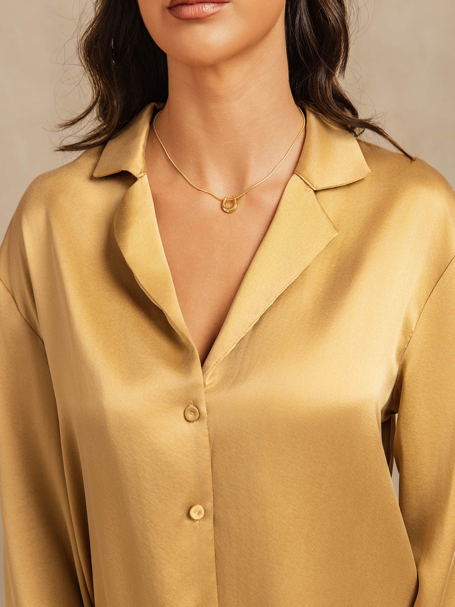 [Tan] SilkSilky-SE 19Momme Silke Skårad Dam Pyjama 004