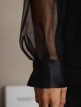 [Svart] SilkSilky-SE 19Momme Silke Krage Damskjorta 004,