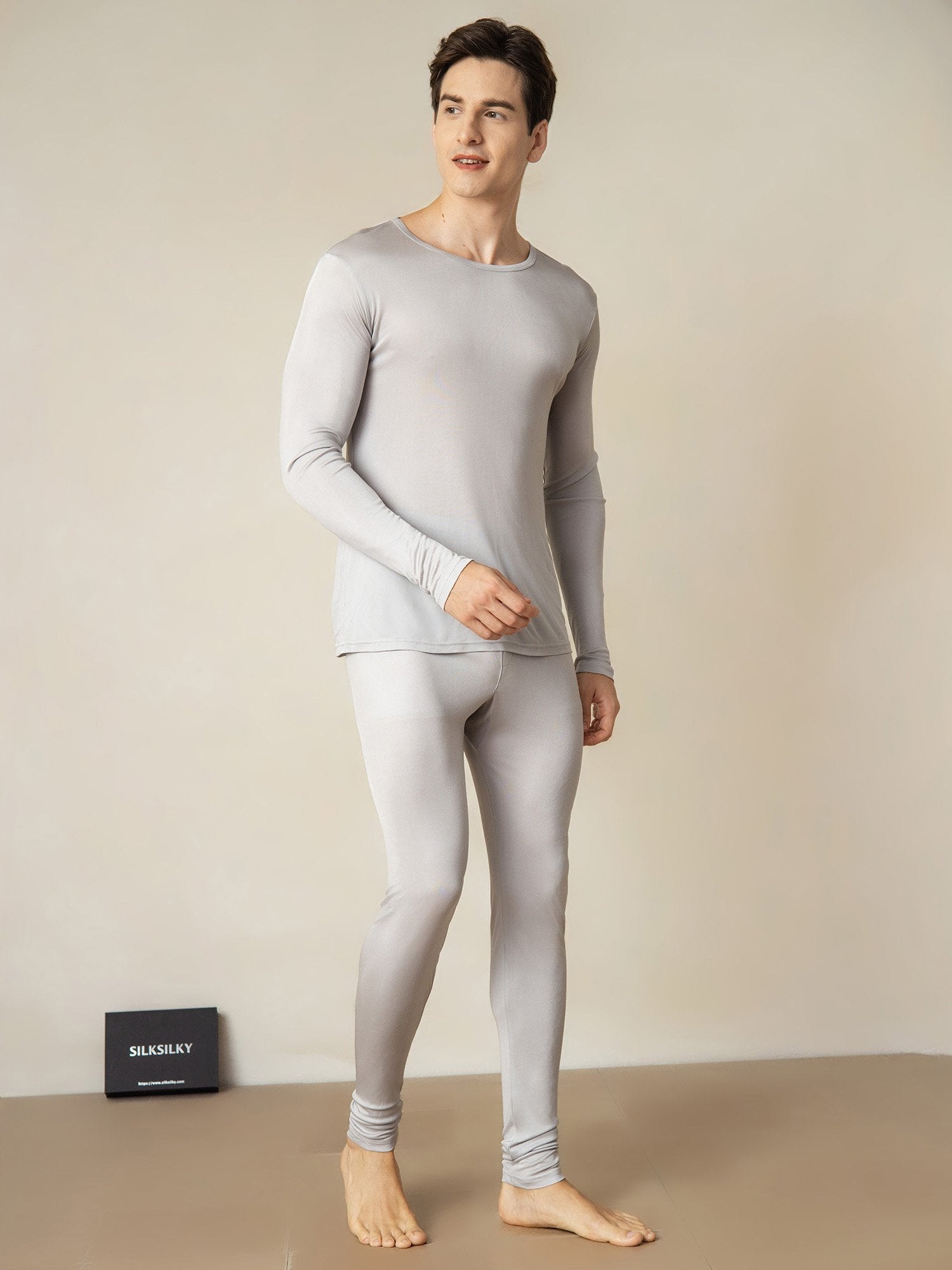 [Silver] SilkSilky-SE Lång Ärm Rund Halsringning Herr Långkalsonger 001