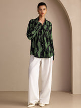 [Svart Mossa] SilkSilky-SE Long Sleeve Lapel Collar Blus 005