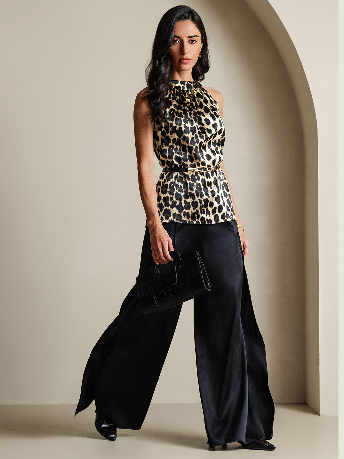 [Leopard] SilkSilky-SE 19Momme Silke Womens T-Shirt 001