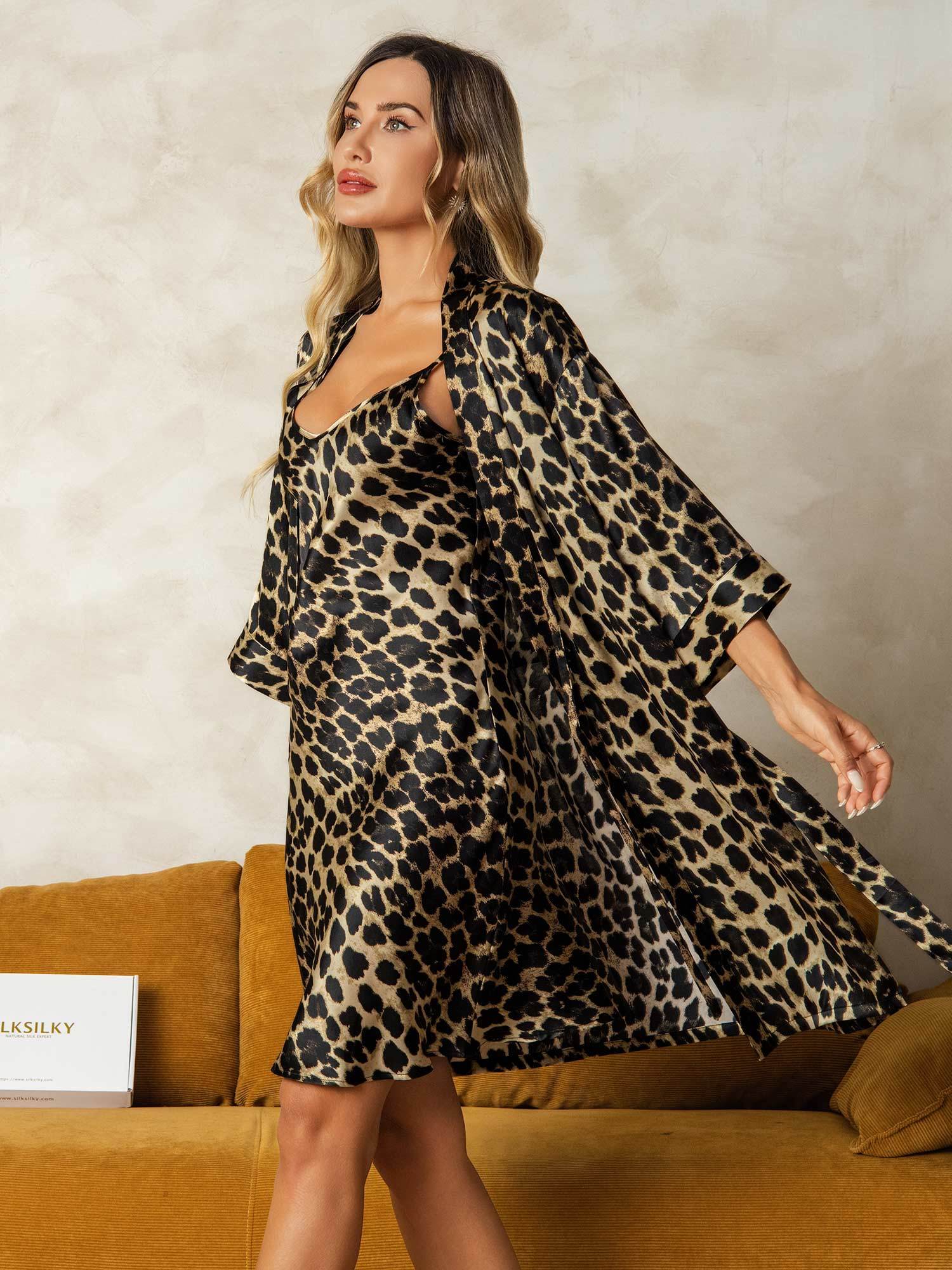[Leopard] SilkSilky-SE Rent Silke Nightgown&Robe Set 004