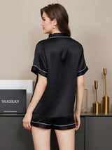 [Svart] SilkSilky-SE Short Sleeve Lapel Collar Dam Pyjama 002