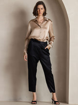 [Champagne] SilkSilky-SE Long Sleeve Lapel Collar Damskjorta 003