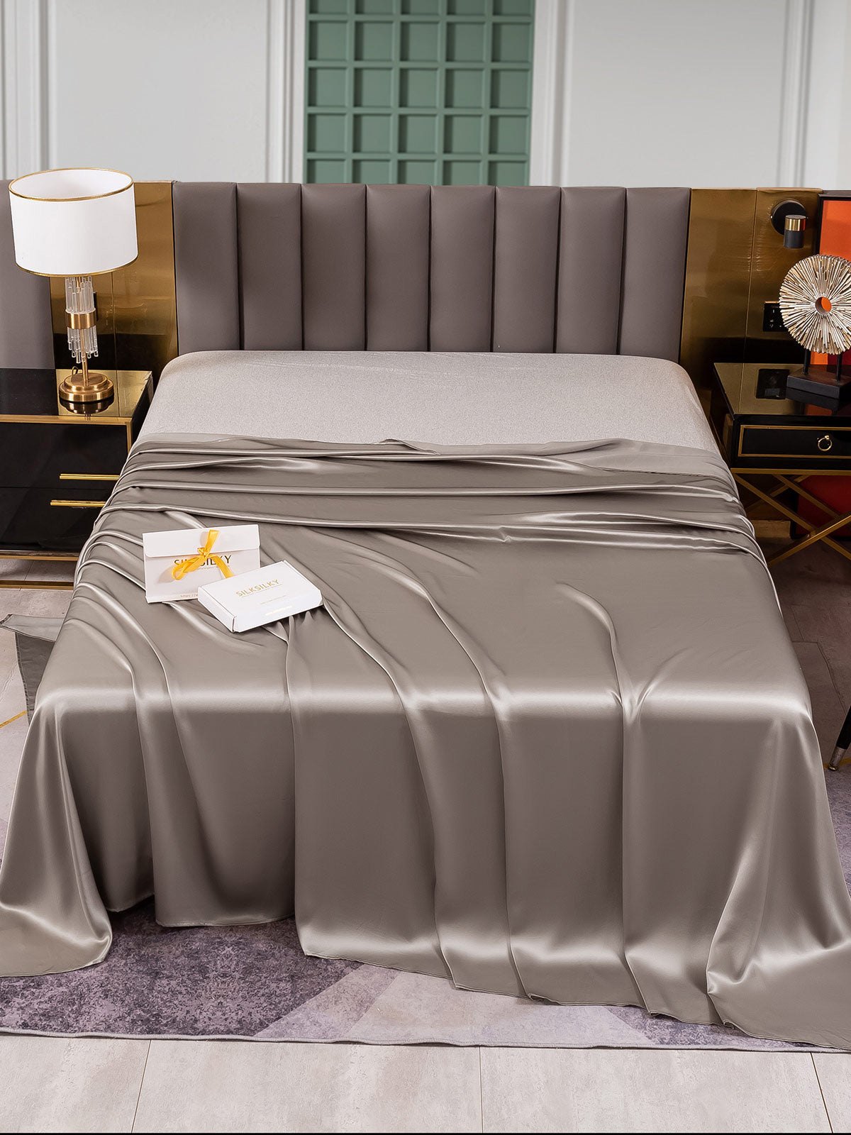 [Grå] SilkSilky-SE 25Momme Rent Silke Sheet 002