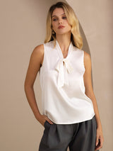 [Vit] SilkSilky-SE Sleeveless Tie Neck Cami Toppar 001