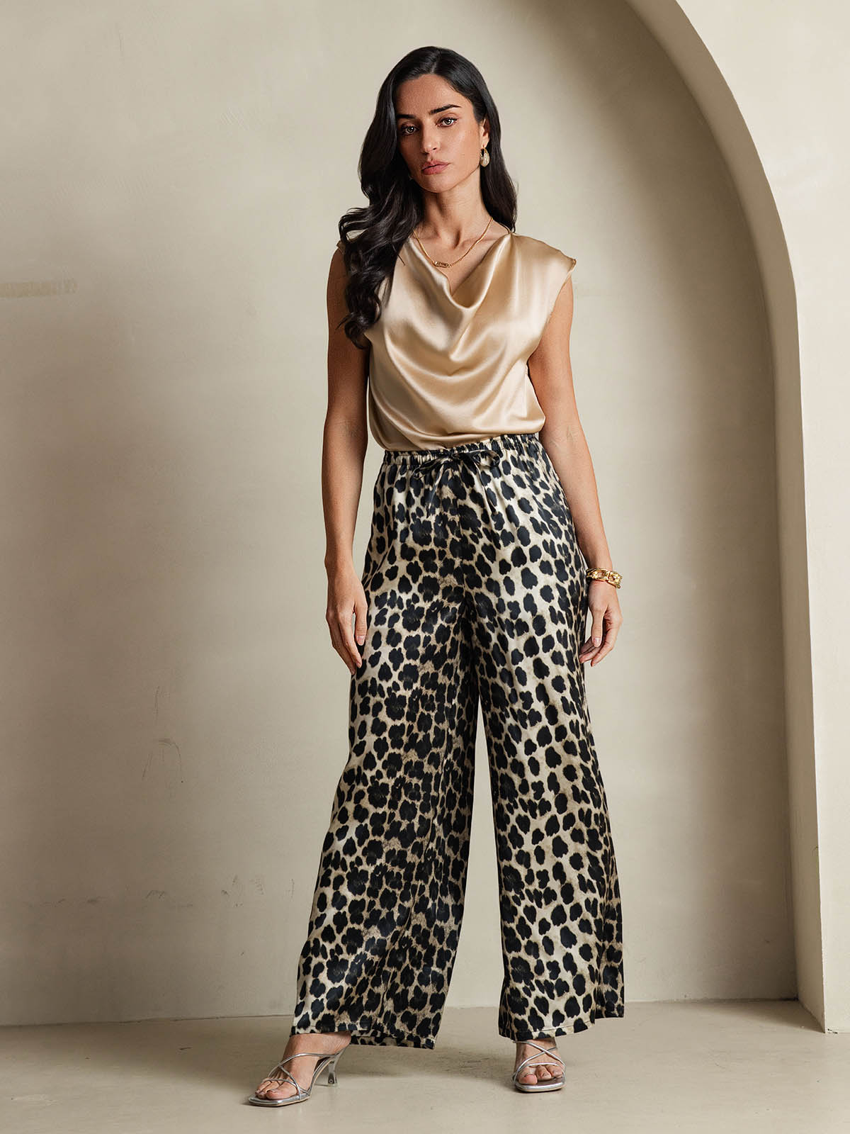 [Champagne] SilkSilky-SE 19Momme Silke Ärmlös Womens T-Shirt 008