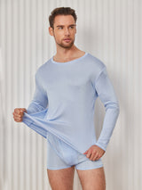 [Ljusblå] SilkSilky-SE Long Sleeve Round Neck Herr T-Shirt 004