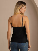 [Svart] SilkSilky-SE Spaghetti Strap V Neck Cami Toppar 002