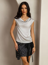 [Silver] SilkSilky-SE Cap Sleeve Cowl Neck Dam T-Shirt 004