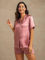 [Blek Mauve] SilkSilky-SE Short Sleeve Lapel Collar Dam Pyjama 007