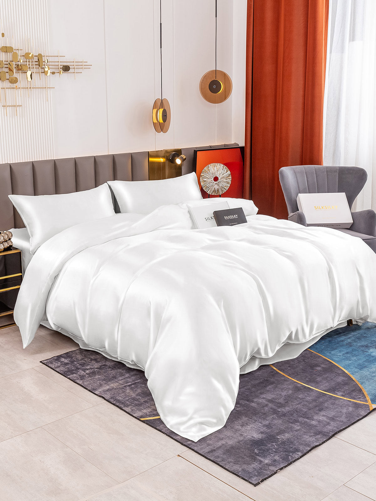 SilkSilky SE 19Momme Rent Silke Bedding Set Vit 001