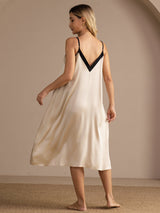 [Risbeige] SilkSilky-SE Spaghetti Strap V Neck Nattlinne 002