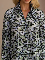[Teal Leopard] SilkSilky-SE Long Sleeve Lapel Collar Blus 003